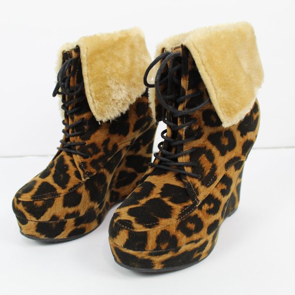 Liliana Verona Womens Wedge Boots Leopard Size 9 - Picture 5 of 7